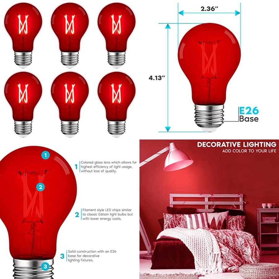 Lighting Decor Outdoor - Bombillas LED Edison A19, Equivalente a