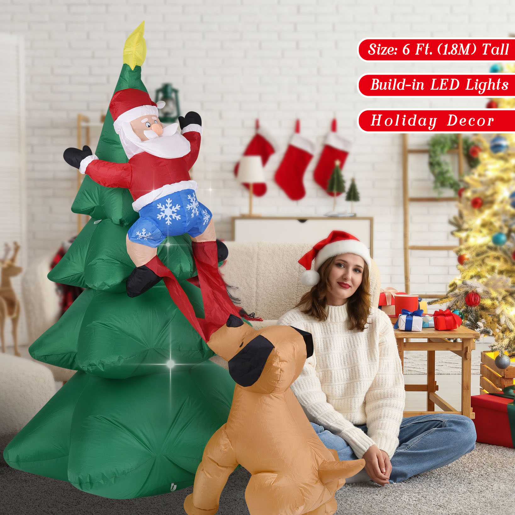 Perro inflable de Navidad con  - Home Decor Lighting Tree reseña y precio
